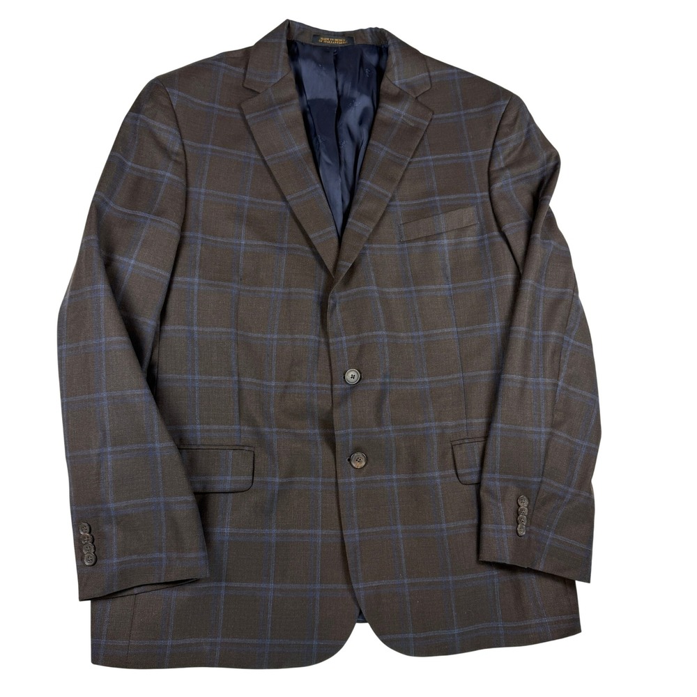 Jos A Bank Reserve E Thomas Super 130s Wool Blazer Brown Windowpane 46R Mens